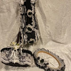 3pc Black & White Bathroom Set Frame Basket Holder